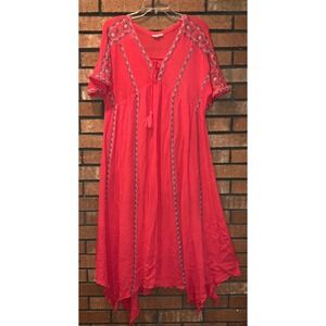 ODDY Womens Pink V Neck Sheer Maxi Boho Dress Size 1XL